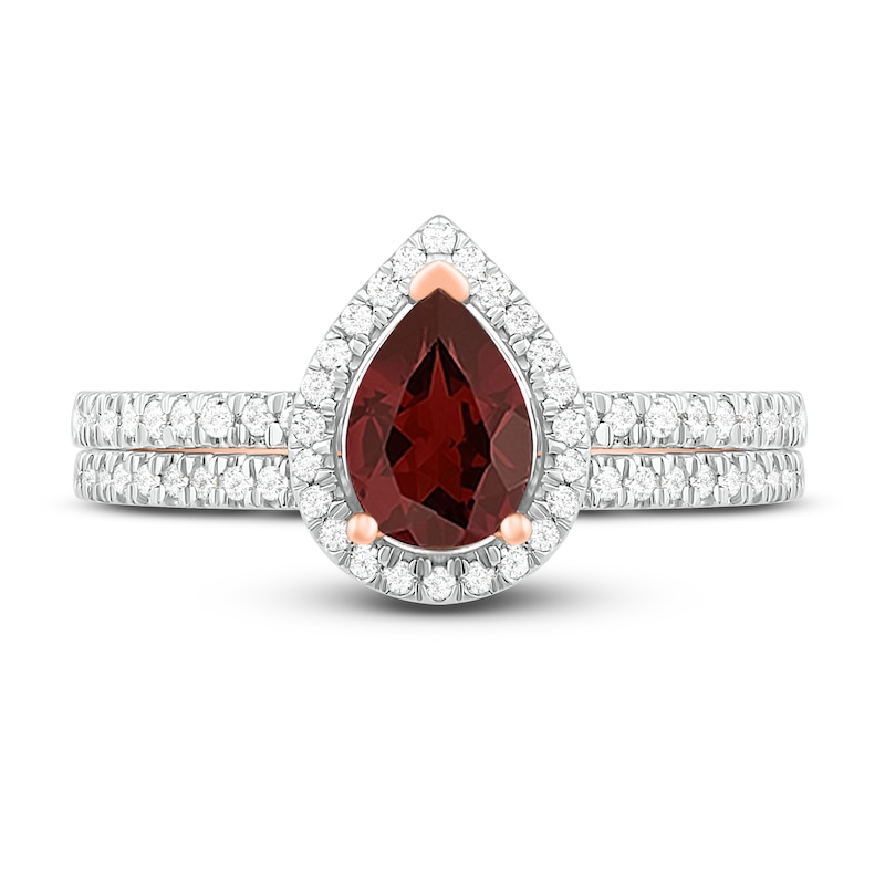 Main Image 2 of Natural Garnet Bridal Set 1/3 ct tw Diamonds 14K Rose Gold