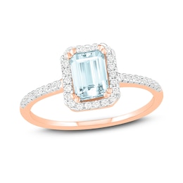 Natural Aquamarine Engagement Ring 1/4 ct tw Diamonds 14K Rose Gold