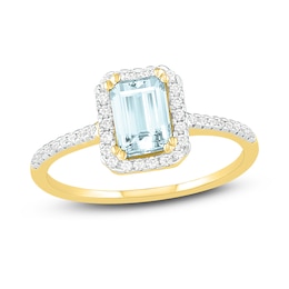 Natural Aquamarine Engagement Ring 1/4 ct tw Diamonds 14K Yellow Gold