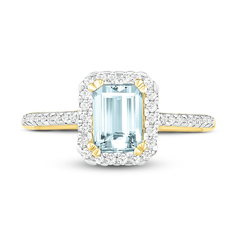 Main Image 2 of Natural Aquamarine Engagement Ring 1/4 ct tw Diamonds 14K Yellow Gold