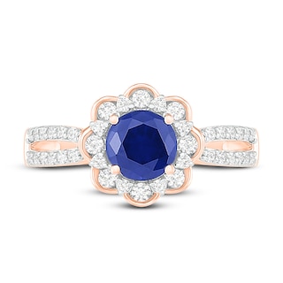 Natural Blue Sapphire Engagement Ring 3/8 ct tw Diamonds 14K Rose Gold ...