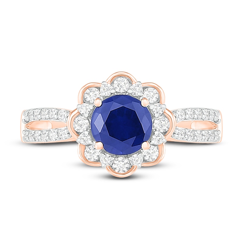 Main Image 2 of Natural Blue Sapphire Engagement Ring 3/8 ct tw Diamonds 14K Rose Gold