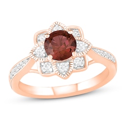 Natural Garnet Engagement Ring 1/4 ct tw Diamonds 14K Rose Gold