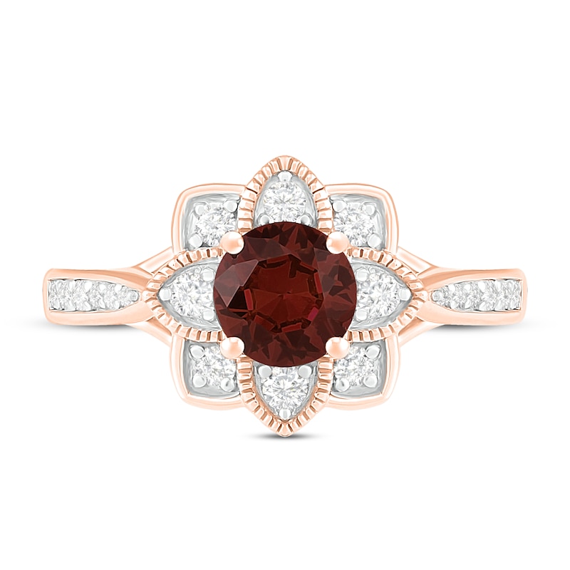 Natural Garnet Engagement Ring 1/4 ct tw Diamonds 14K Rose Gold