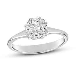 Diamond Engagement Ring 1/2 ct tw Round/Princess 14K White Gold
