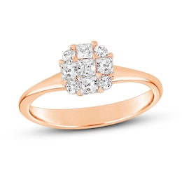 Diamond Engagement Ring 1/2 ct tw Round/Princess 14K Rose Gold