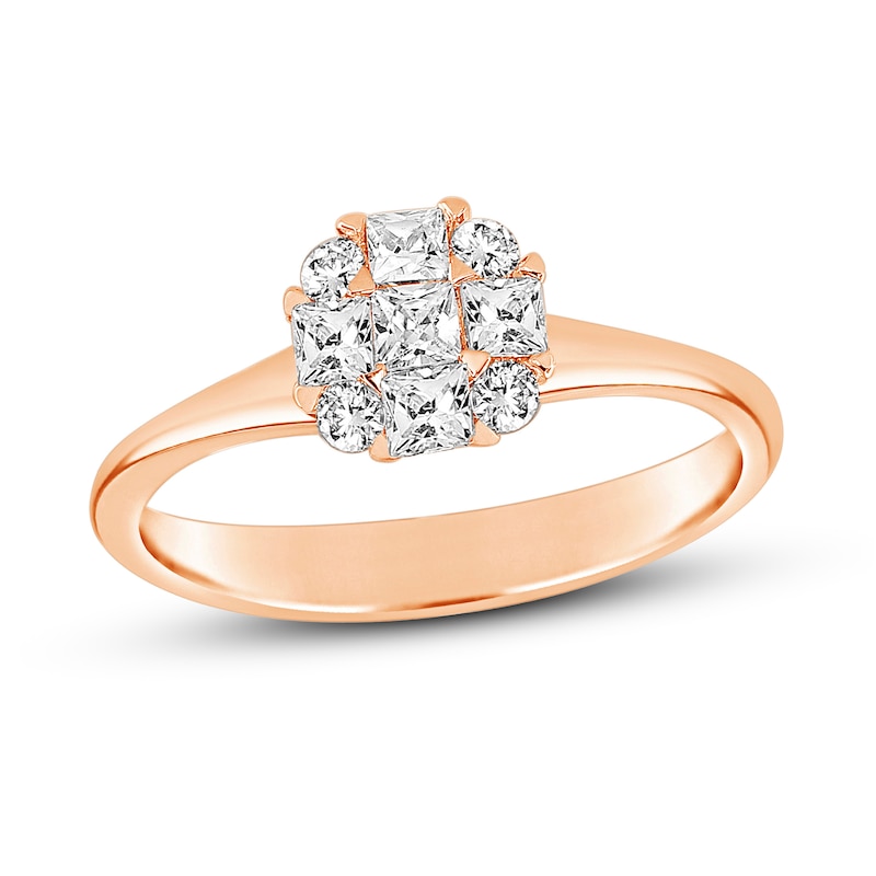 Diamond Engagement Ring 1/2 ct tw Round/Princess 14K Rose Gold
