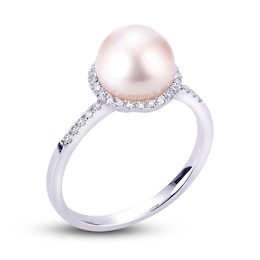 Akoya Cultured Pearl Engagement Ring 1/5 ct tw Diamonds 14K White Gold