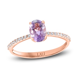 LALI Jewels Natural Amethyst Engagement Ring 1/10 ct tw Diamonds 14K Rose Gold