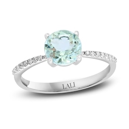 LALI Jewels Natural Aquamarine Engagement Ring 1/15 ct tw Diamonds 14K White Gold