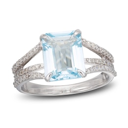 LALI Jewels Natural Aquamarine Engagement Ring 1/4 ct tw Diamonds 14K White Gold