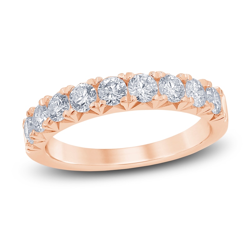 French Pave Diamond Anniversary Band 1 ct tw Round 14K Rose Gold