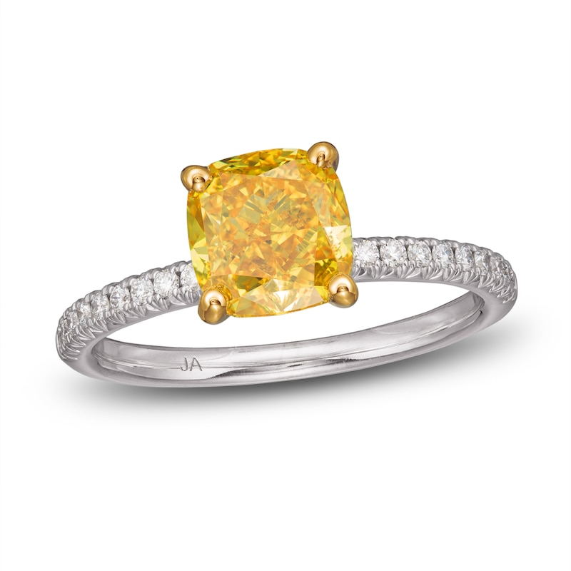 Yellow Lab-Created Diamond Engagement Ring 2 ct tw Round/Cushion 14K ...