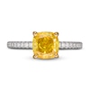 Thumbnail Image 3 of Yellow Lab-Created Diamond Engagement Ring 2 ct tw Round/Cushion 14K Two-Tone