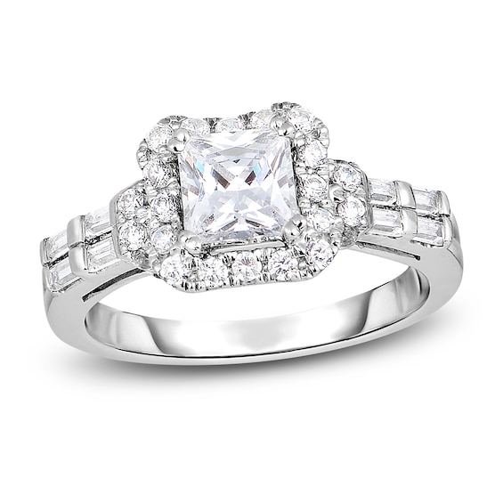 Diamond Engagement Ring 1-3/4 ct tw Princess/Round/Baguette 14K White ...