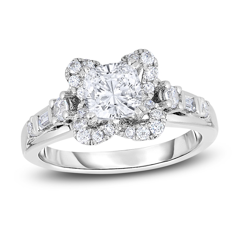 Main Image 1 of Diamond Engagement Ring 1-1/2 ct tw Cushion/Round/Baguette 14K White Gold