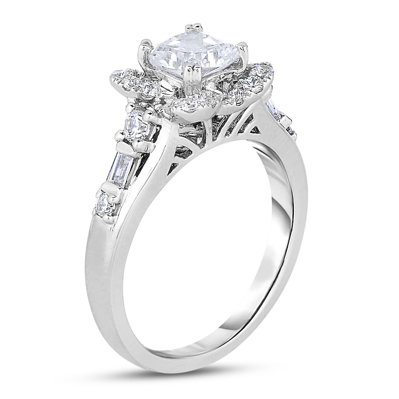 Main Image 2 of Diamond Engagement Ring 1-1/2 ct tw Cushion/Round/Baguette 14K White Gold