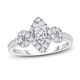 Diamond Engagement Ring 3/4 ct tw Marquise/Round 14K White Gold