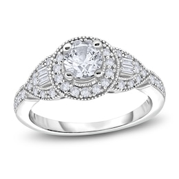 Diamond Engagement Ring 3/4 ct tw Baguette/Round 14K White Gold