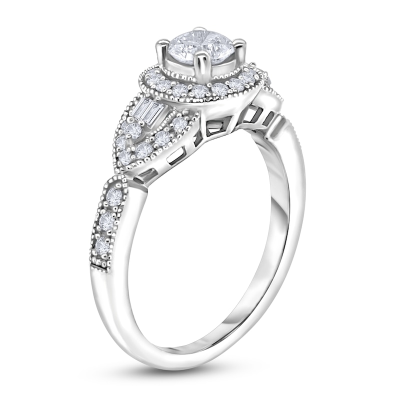 Main Image 2 of Diamond Engagement Ring 3/4 ct tw Baguette/Round 14K White Gold