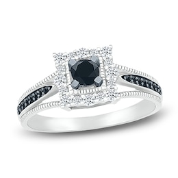 Black Diamond Engagement Ring 1/2 ct tw Round 10K White Gold