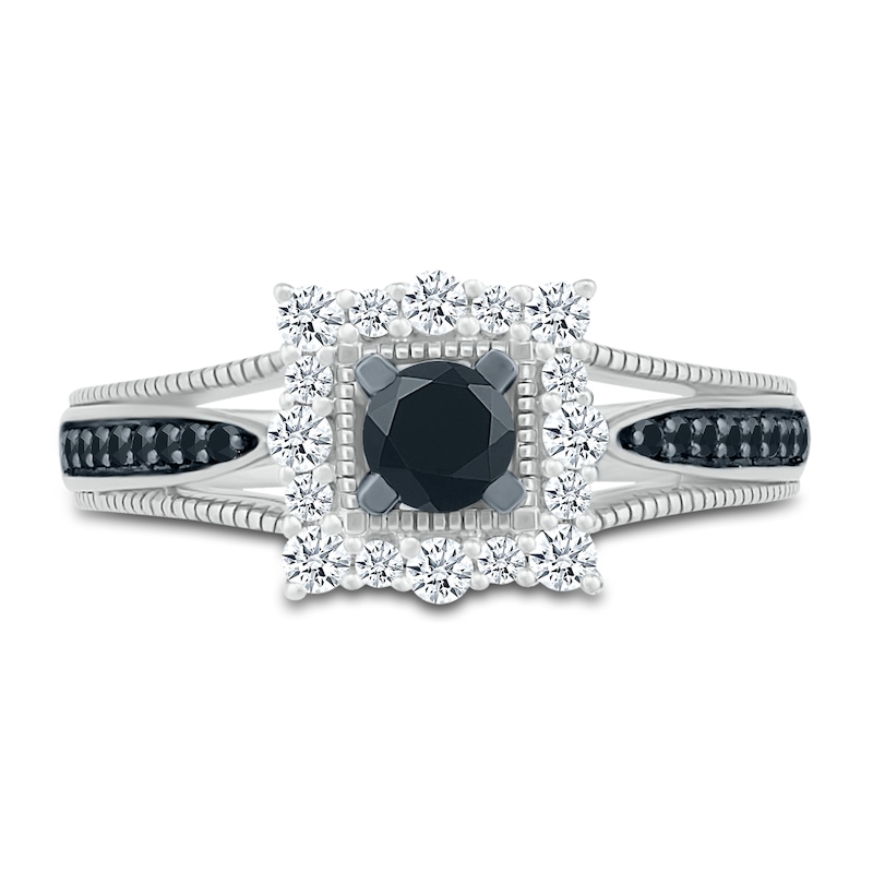 Black Diamond Engagement Ring 1/2 ct tw Round 10K White Gold