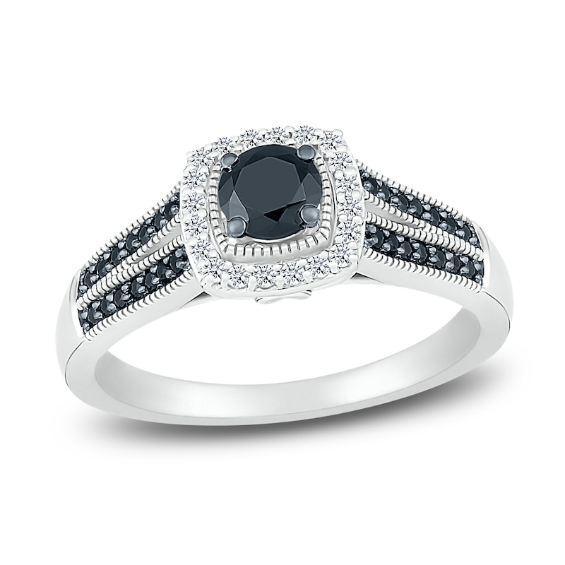 Black Diamond Engagement Ring 3/4 ct tw Round 10K White Gold