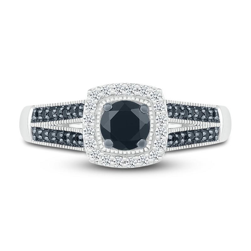 Black Diamond Engagement Ring 3/4 ct tw Round 10K White Gold