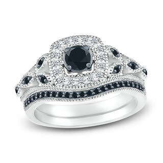 Midnight Black Diamond 1âœ Ct. T.W. Black Diamond 10K Rose Gold Bridal Ring Set | 9 | Rings Bridal Sets | Quick Ship