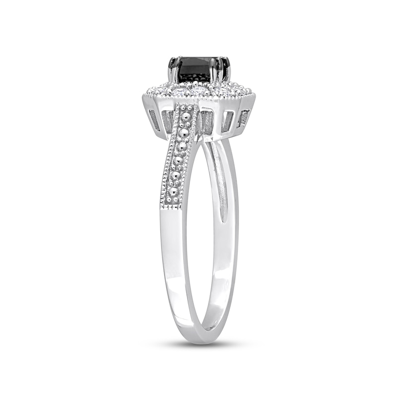 Black Diamond Engagement Ring 1 ct tw Princess 10K White Gold