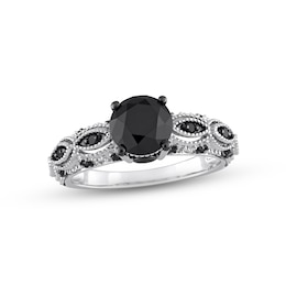 Black Diamond Engagement Ring 2 ct tw Round 10K White Gold