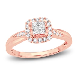 Diamond Halo Ring 3/8 ct tw Princess/Round 14K Rose Gold