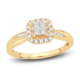 Diamond Halo Ring 3/8 ct tw Princess/Round 14K Yellow Gold