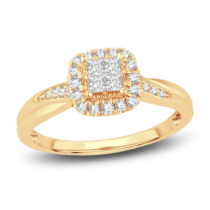 Main Image 1 of Diamond Halo Ring 3/8 ct tw Princess/Round 14K Yellow Gold