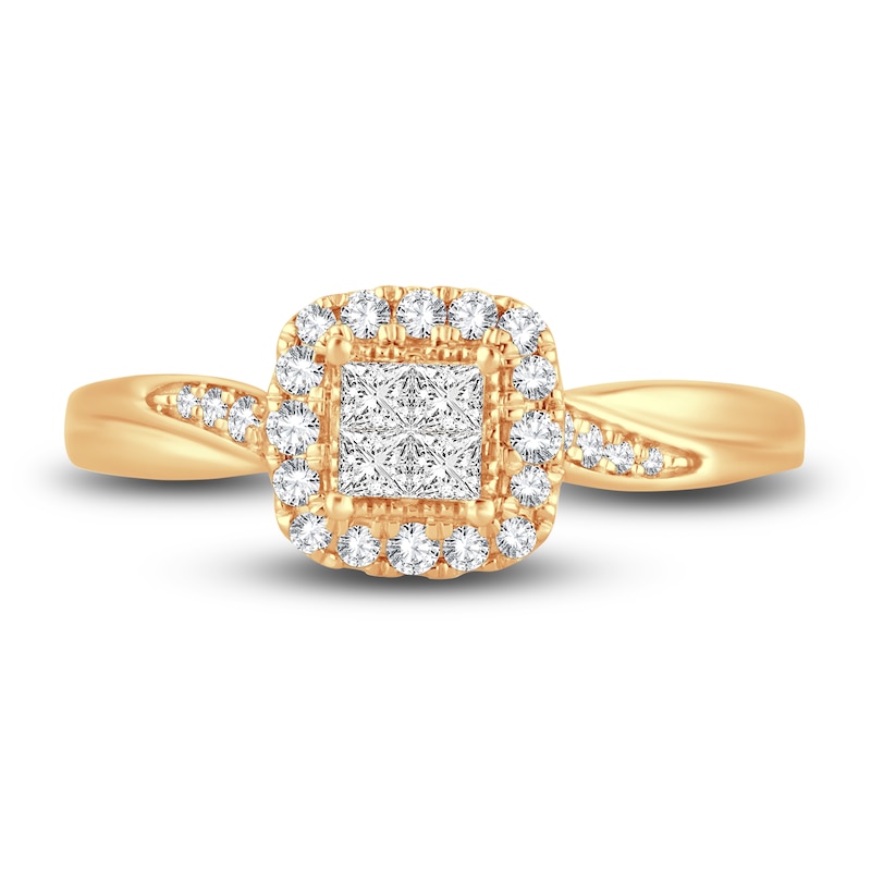 Main Image 3 of Diamond Halo Ring 3/8 ct tw Princess/Round 14K Yellow Gold