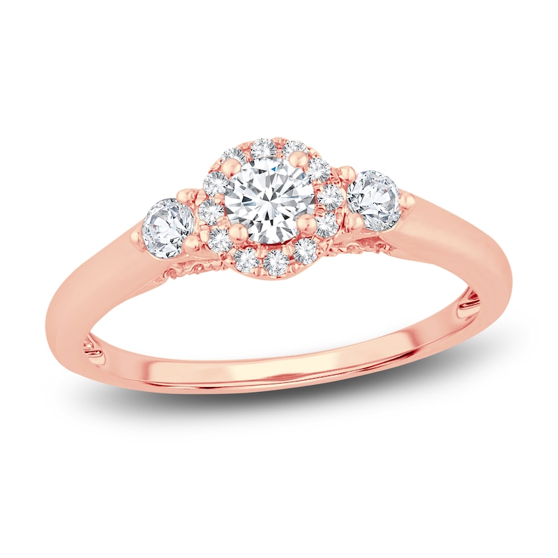 Main Image 1 of Diamond Halo Ring 3/8 ct tw Round 14K Rose Gold