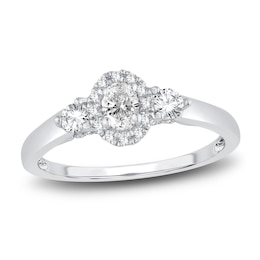 Diamond 3-Stone Ring 3/8 ct tw Oval/Round 14K White Gold