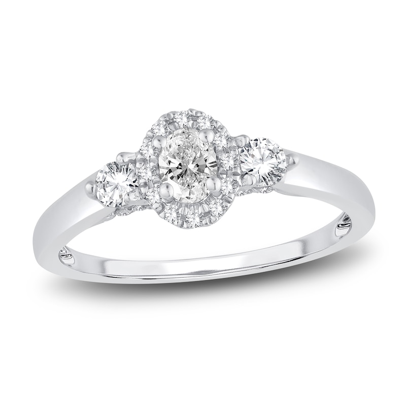 Main Image 1 of Diamond 3-Stone Ring 3/8 ct tw Oval/Round 14K White Gold