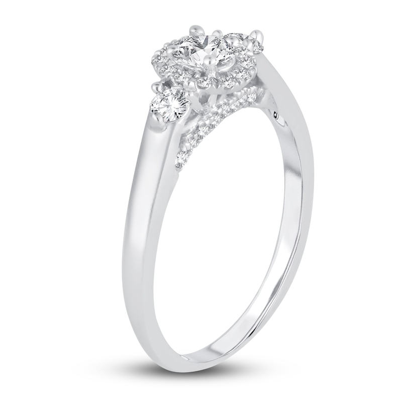 Main Image 2 of Diamond 3-Stone Ring 3/8 ct tw Oval/Round 14K White Gold