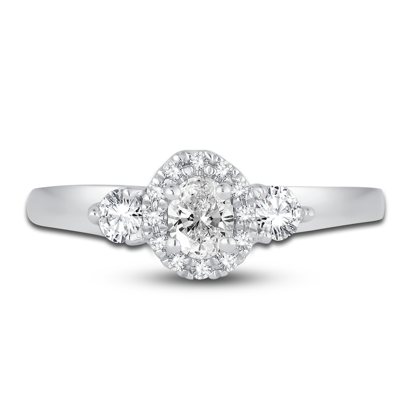 Main Image 3 of Diamond 3-Stone Ring 3/8 ct tw Oval/Round 14K White Gold