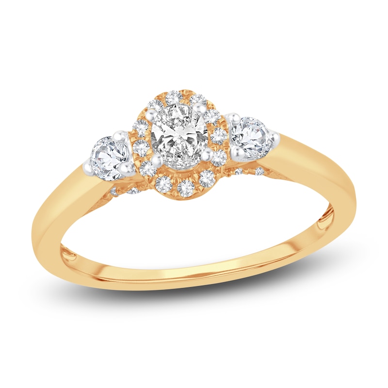 Main Image 1 of Diamond Halo Ring 3/8 ct tw Oval/Round 14K Yellow Gold