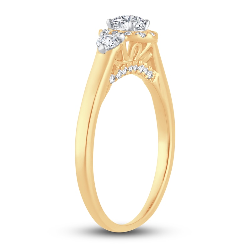 Main Image 2 of Diamond Halo Ring 3/8 ct tw Oval/Round 14K Yellow Gold