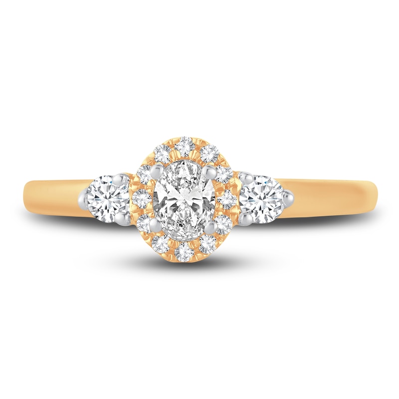 Main Image 3 of Diamond Halo Ring 3/8 ct tw Oval/Round 14K Yellow Gold