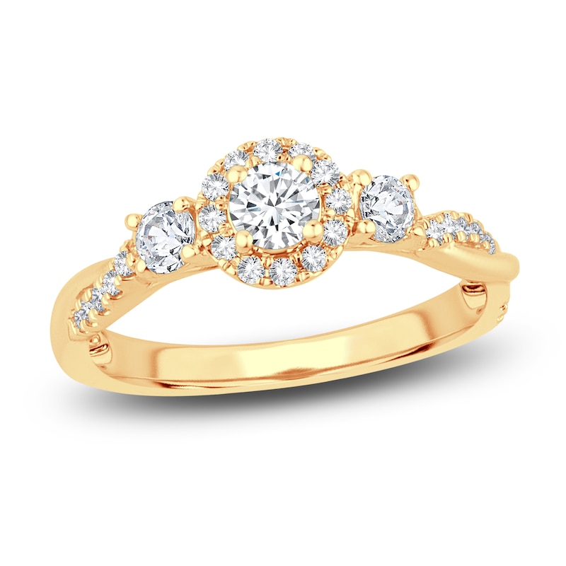 Main Image 1 of Diamond Halo Ring 3/8 ct tw Round 14K Yellow Gold