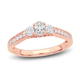 Diamond Oval Cluster Ring 3/4 ct tw Oval/Round 14K Rose Gold