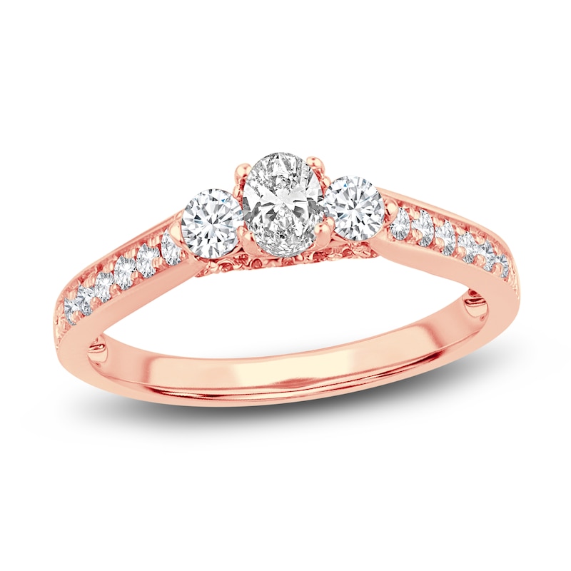 Main Image 1 of Diamond Oval Cluster Ring 3/4 ct tw Oval/Round 14K Rose Gold