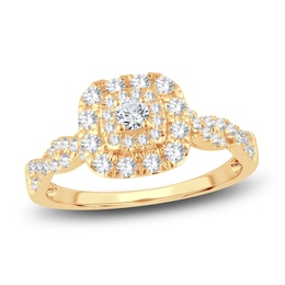 Diamond Halo Ring 1/2 ct tw Round 14K Yellow Gold