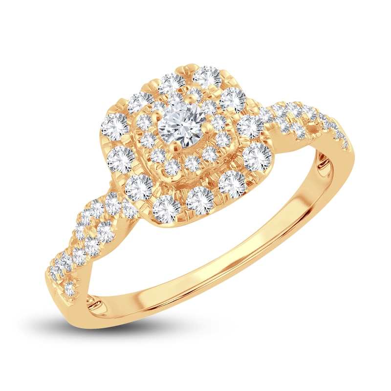 Main Image 2 of Diamond Halo Ring 1/2 ct tw Round 14K Yellow Gold