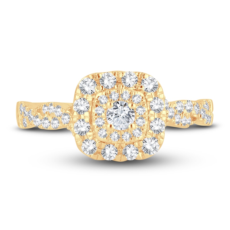 Main Image 3 of Diamond Halo Ring 1/2 ct tw Round 14K Yellow Gold