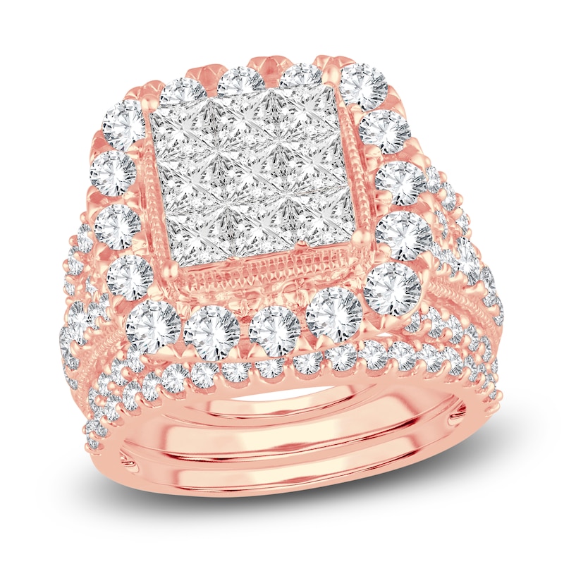 Main Image 1 of Diamond Ring 4 ct tw Princess/Round 14K Rose Gold